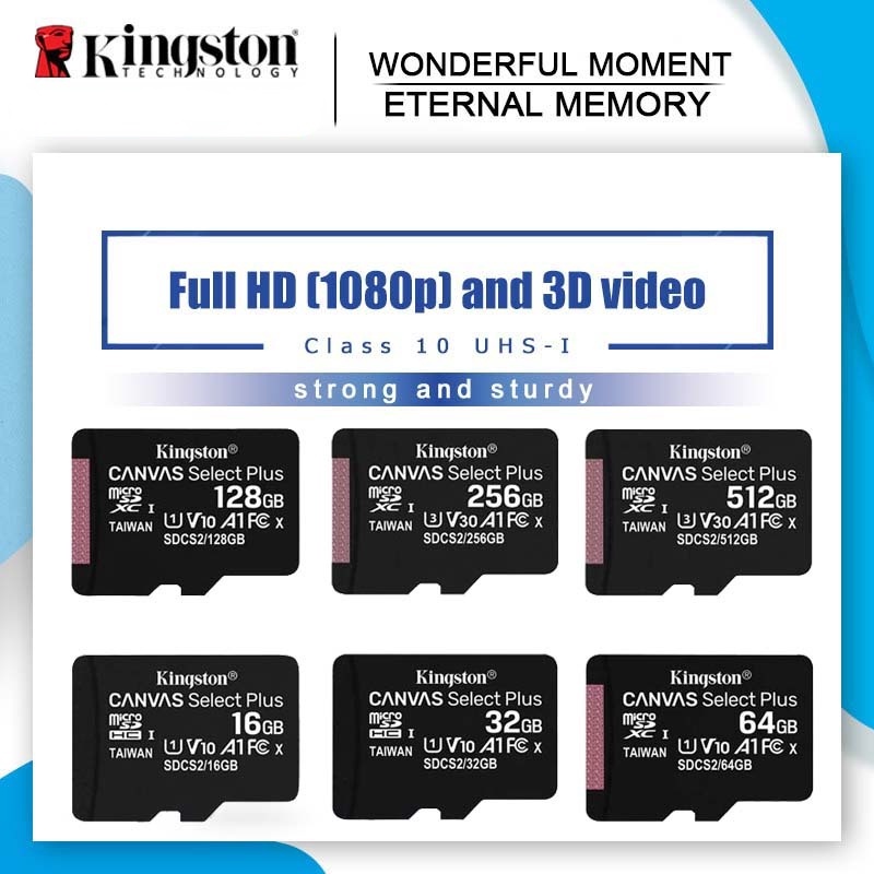 KINGSTON Thẻ Nhớ Micro SD 128GB 64GB 32GB 16GB Class10 UHS-1 8G C4 Microsd TF / SD Dành Cho Điện Thoại Thông Minh
