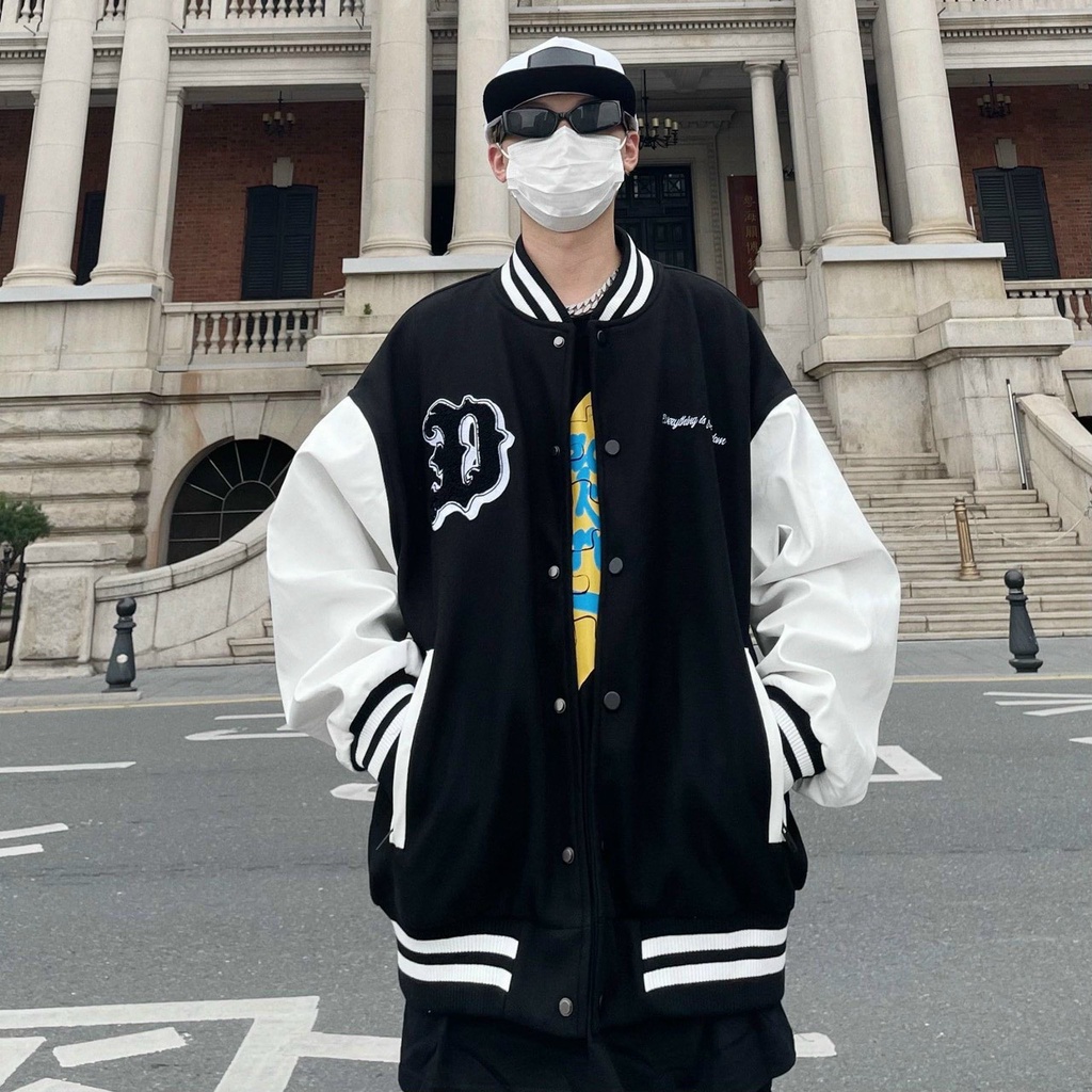 Áo Cardigan Bomber - Áo Khoác Varsity Jacket Unisex  Phối Bo logo IN ( có form rộng XL )
