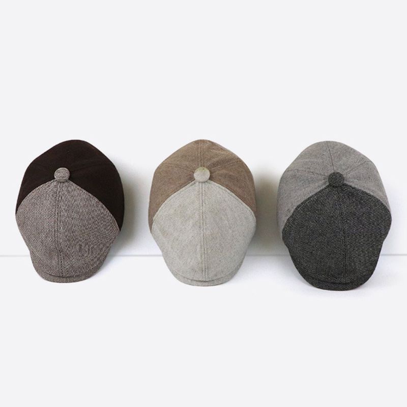 Han Mũ Beret Mỏ Vịt Bằng Len Pha Trộn Ghép Màu Khối Pha Trộn Phẳng Cổ Điển Mùa Thu Cho Họa Sĩ Nam Và Nữ
