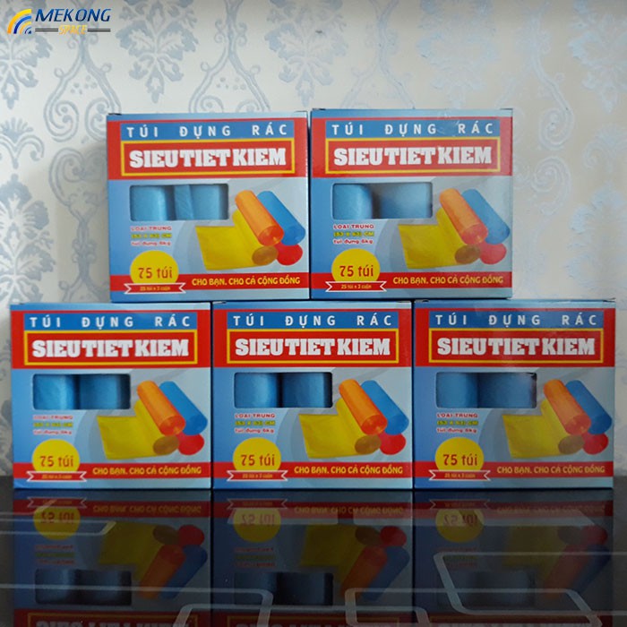 Combo 5 hộp túi rác siêu tiết kiệm loại trung, 1 hộp 75 túi