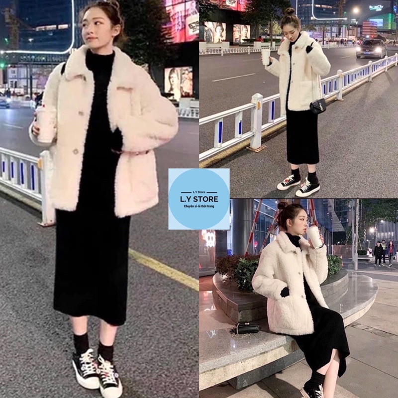 Set Jacket Bông Váy Bozip L.Y Store Nữ  🌸 Bộ áo khoác bông trắng kèm đầm body đen tiểu thư🌸