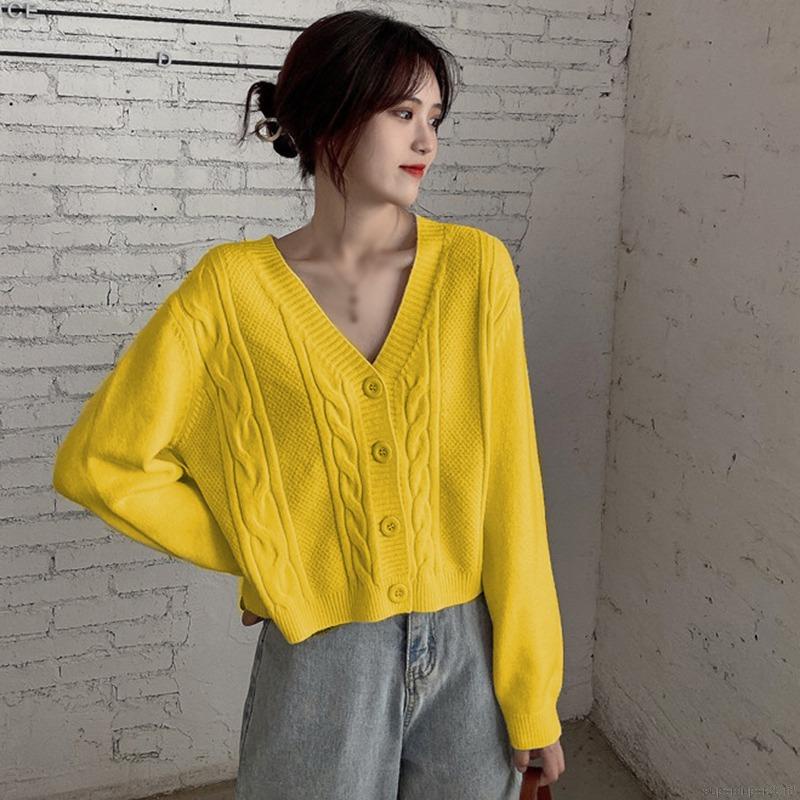 Áo Khoác Cardigan Dệt Kim Thiết Kế Cổ Chữ V Thanh Lịch