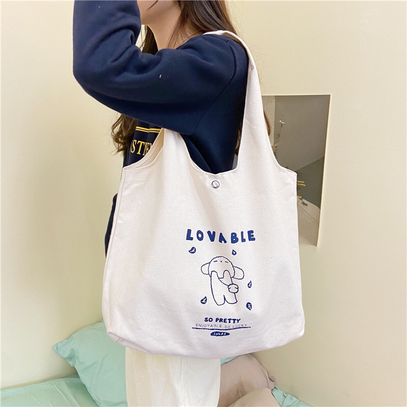 [ sale khủng] Túi tote vải canvas liền thân LOVABLE