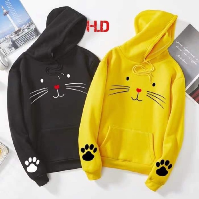 Áo hoodie ria mèo in dấu chân tay HDA1019 | BigBuy360 - bigbuy360.vn