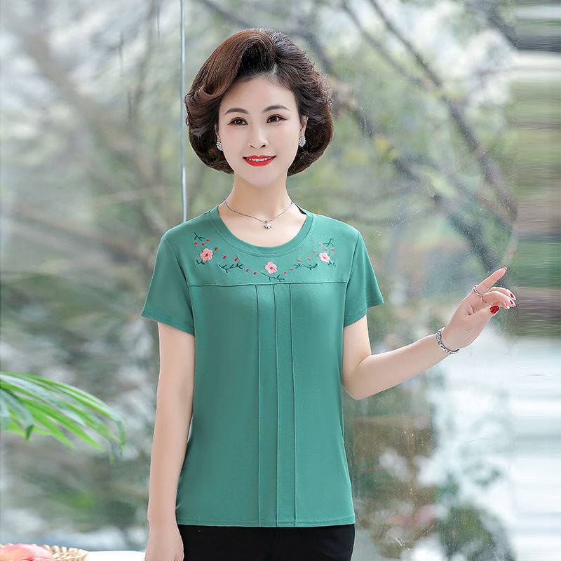 Thêu các mẹ mặc Áo Thun tay ngắn giữa tuổi phụ nữ cộng với kích thước rộng hàng đầu