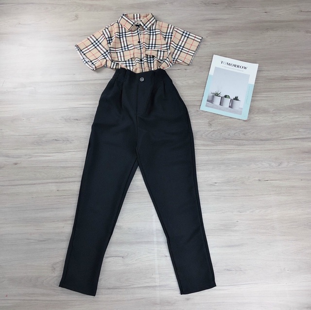 Set áo sơ mi và quần tây lưng thun