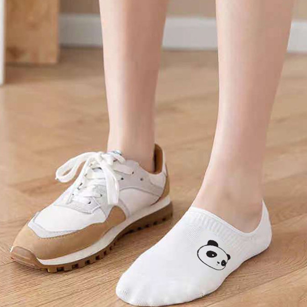 Đôi tất bằng cotton cổ thấp in họa tiết động vật màu trắng đơn giản chống trượt dành cho nữ