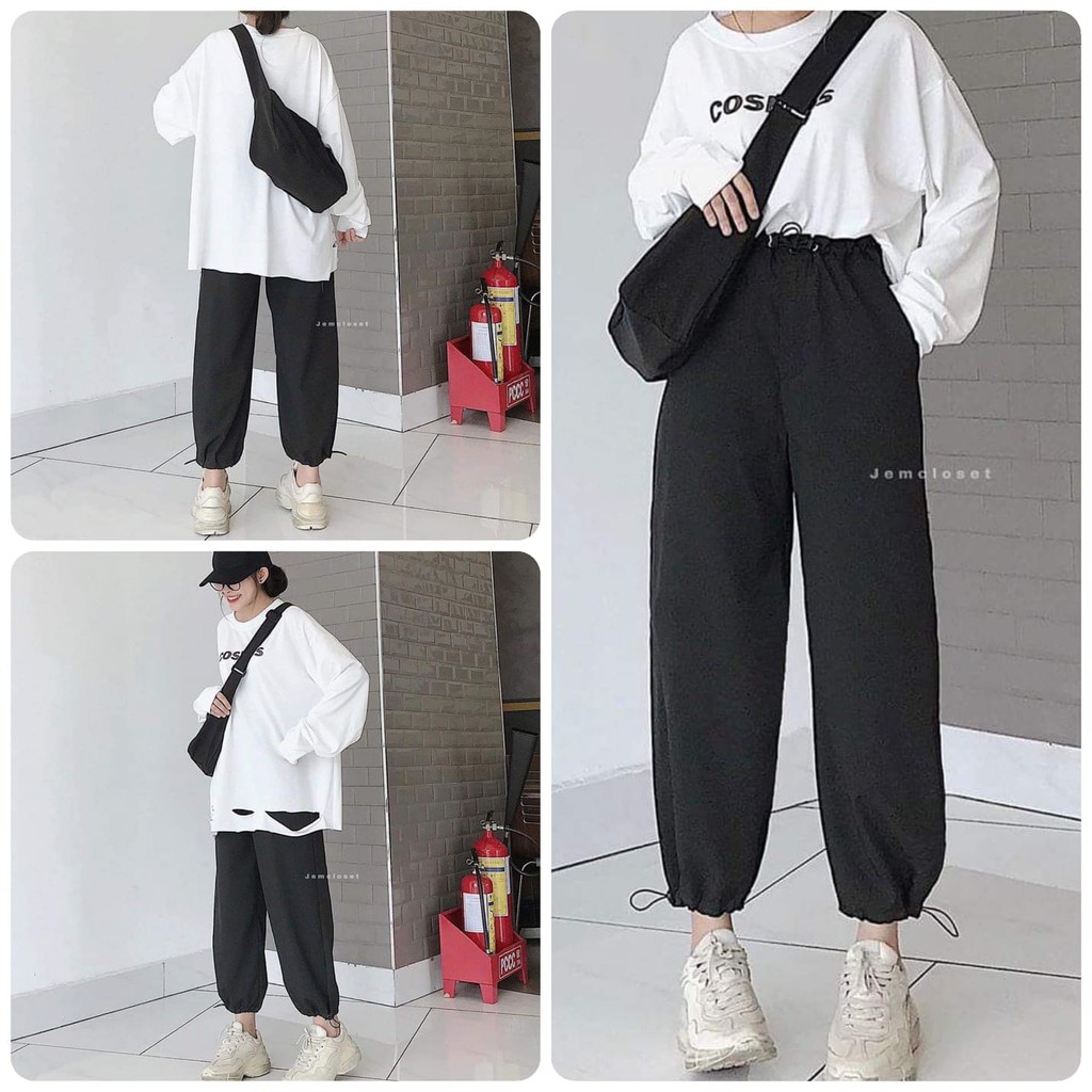 Set Bộ Quần Áo Nữ ANA SHOP Quần Jogger Rút Eo Phối Áo Thun Tay Lỡ Form Rộng Siêu Xinh