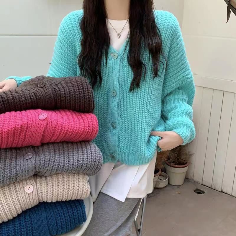 Áo Khoác cardigan Dệt Kim Cổ Chữ v Dáng Rộng Phong Cách Hàn Quốc Thời Trang Thu Đông Hàng Mới Dành Cho Bạn Nữ