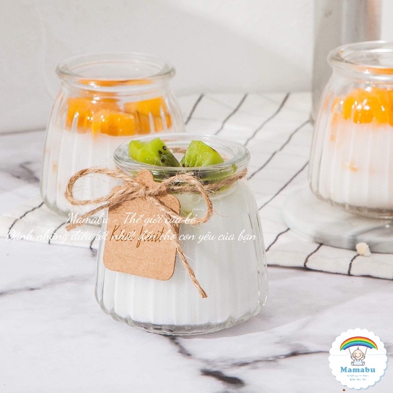 Hũ Thủy Tinh Sọc, Hũ Sữa Chua Sọc Có Nắp Nhựa 130ml Làm Sữa Chua, Thạch Pudding, Flan, Yaourt Cho Bé Ăn Dặm Mamabu
