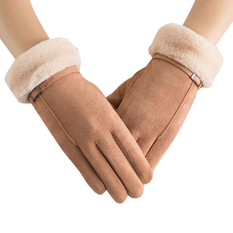 Găng Tay Da Lộn Hở Ngón Chống Gió Giữ Ấm Cảm Ứng Thời Trang Cho Nữ