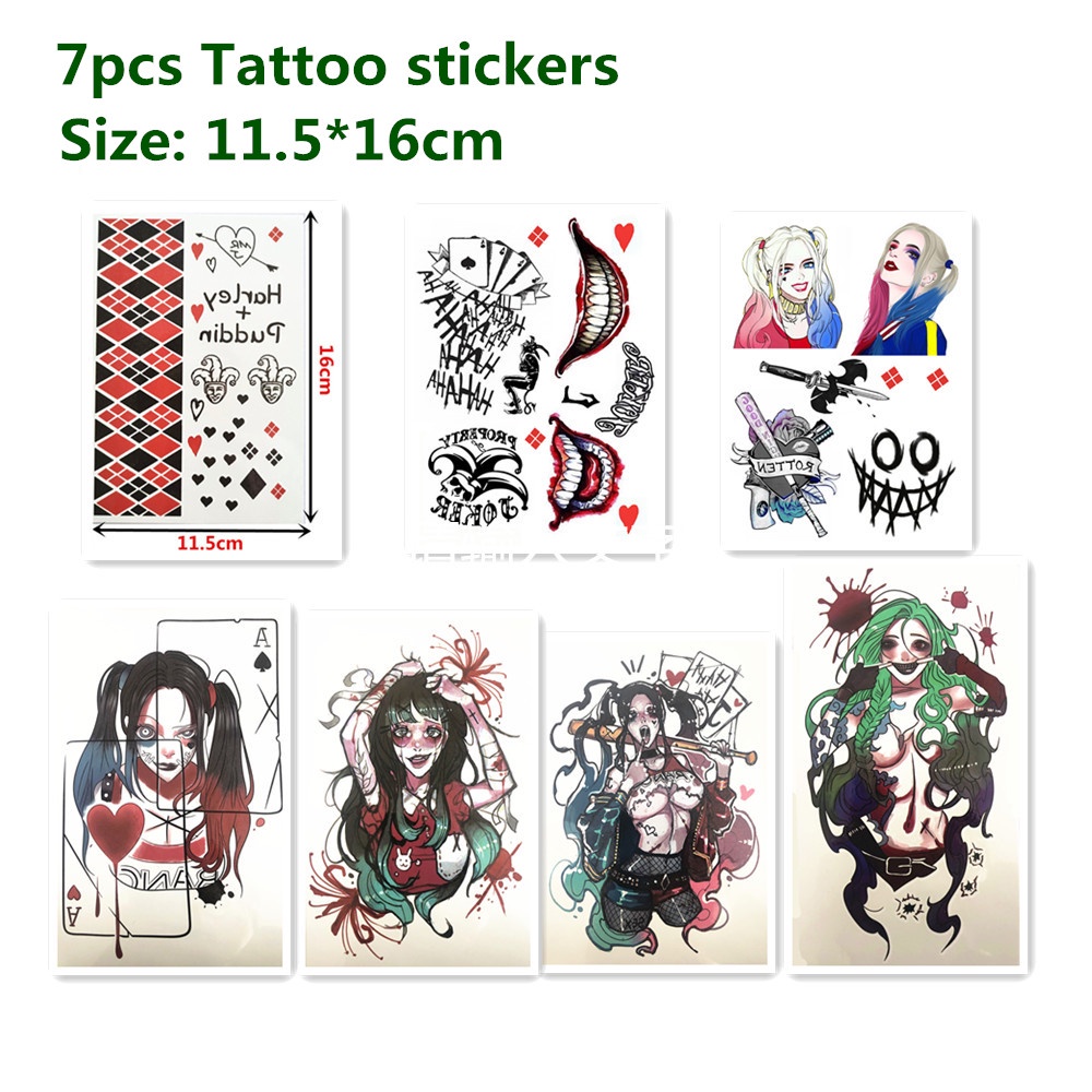 Miếng Dán Hình Xăm Tạm Thời Chống Thấm Nước Hình Chữ Cái harley quinn Cá Tính