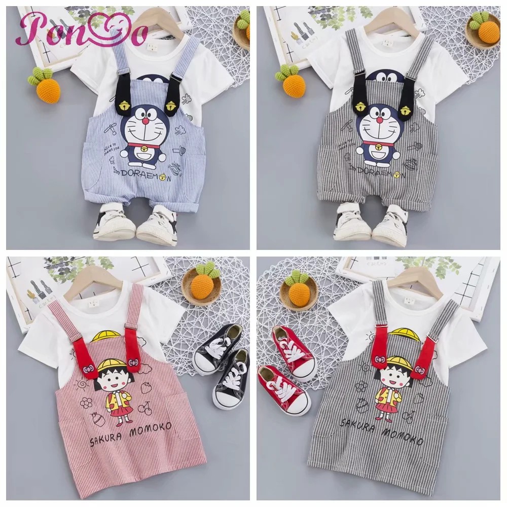 Set áo thun + Quần/ Váy in hình Doraemon đáng yêu cho bé