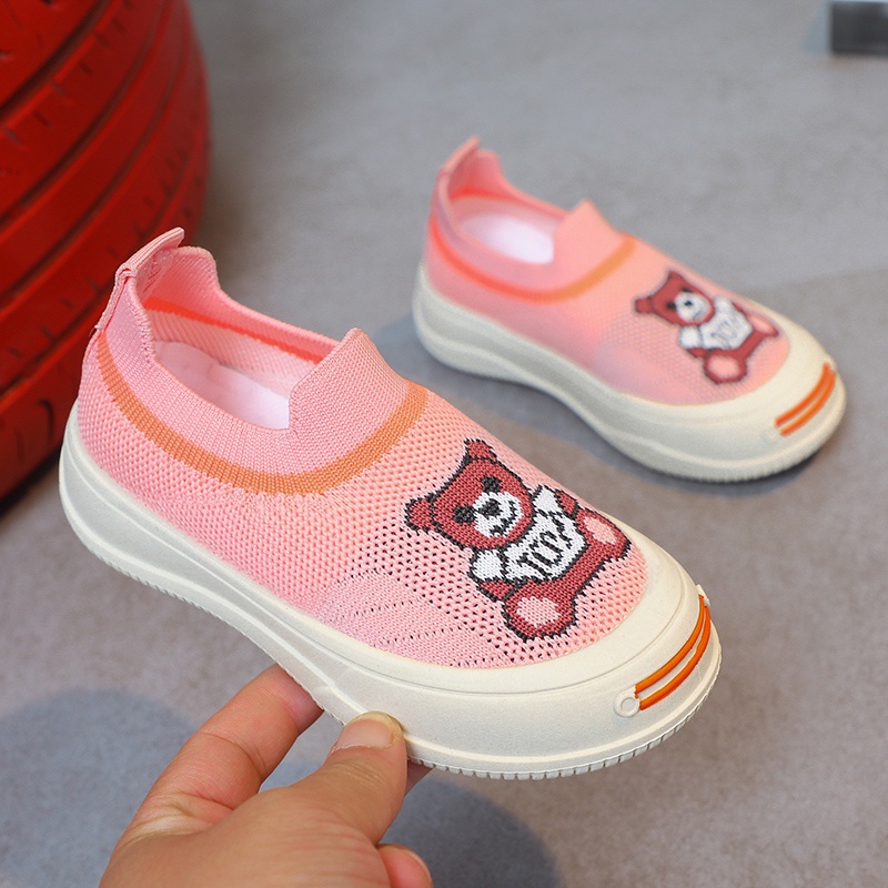 Cartoon Bear Girls ＆ Boys Breathable Casual Shoes Soft Sole Anti-slippery Slip-on Kids Sport Shoes 3-16 Years Old Kids Shoes