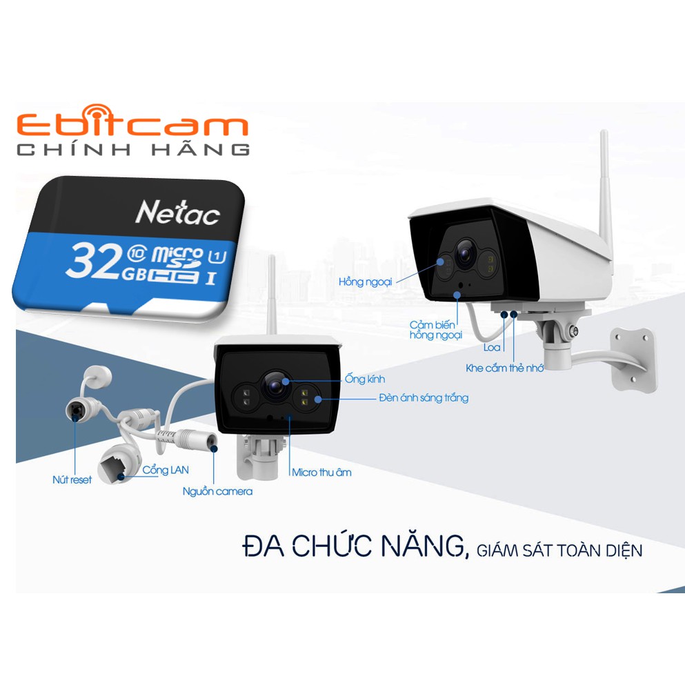 Camera IP Ebit cam EB03, 2.0MP, Ngoài trời, Hồng ngoại 40m