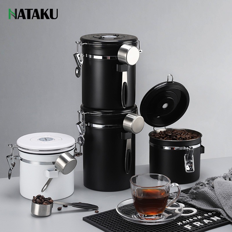 Hộp đựng trà/ cà phê chuyên dụng 1.5/1.8 L có theo dõi ngày lưu và van xả CO2 kèm muỗng định lượng coffee bean can