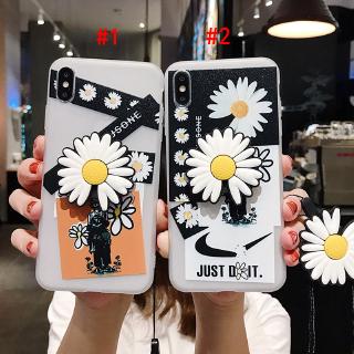 Ốp điện thoại cao su mềm kèm vòng đỡ và dây đeo hình hoa cúc cho IPhone 11 Pro Max X XS XR 8 7 6 6s Plus