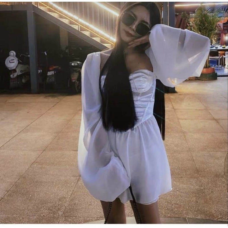 ĐẦM TRẮNG MINAL DRESS thiết kế tay dài sang trọng chất vải phi bóng quyến rũ, bo chun co giãn có kèm quần trong | BigBuy360 - bigbuy360.vn