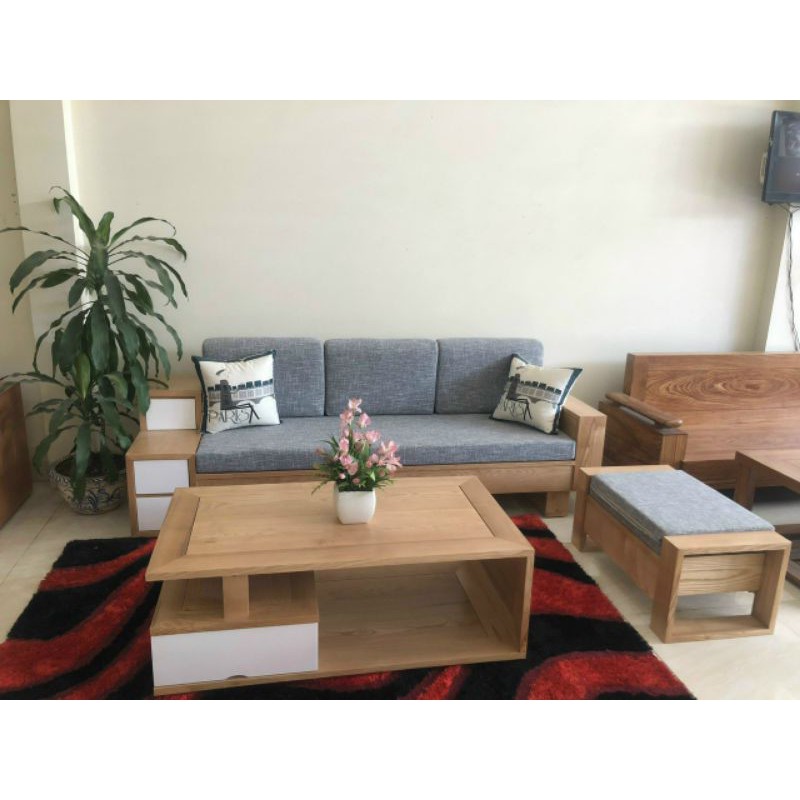 Bộ Sofa phòng khách gỗ Sồi Nga cao cấp[ Tặng kèm bộ đệm cao cấp, freeship Nội Thành HN]