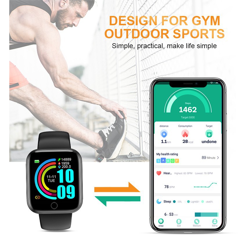 Y68 smartwatch sport bluetooth wristband monitor fitness tracker blood glucose meter đồng hồ thông minh nam nữ