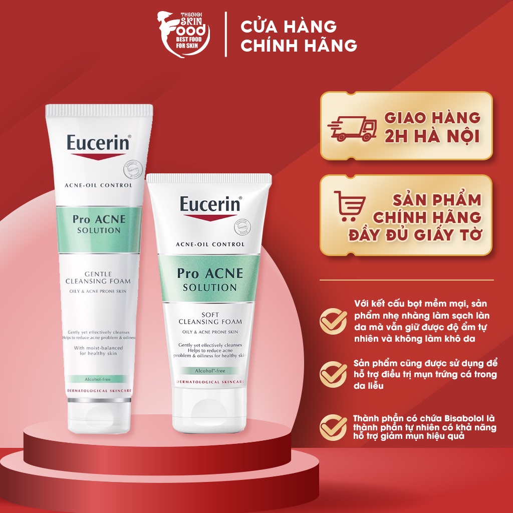 Sữa Rửa Măt Tạo Bọt Kiểm Soát Dầu Eucerin Acne-Oil Control Pro Acne Solution Soft Cleansing Foam