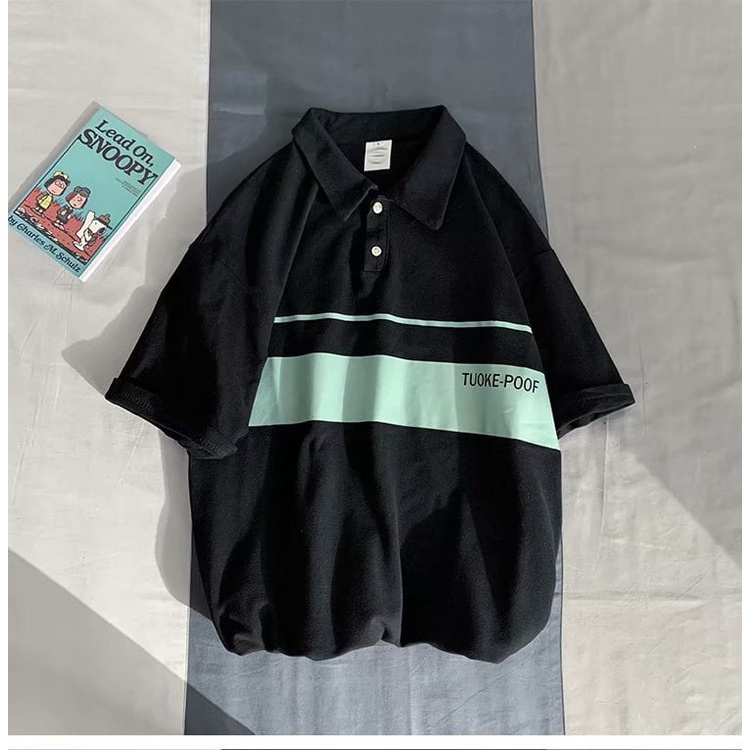 Áo Polo Cổ Bẻ APT Unisex Chất Liệu Vải Cotton Thô Phối Màu Cực Hót, Hình In 5D Bền Đẹp