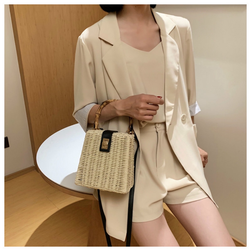 Túi Đeo Chéo JASMIN NOIR Bằng Rơm Phong Cách Cổ Điển Đơn Giản Cho Nữ