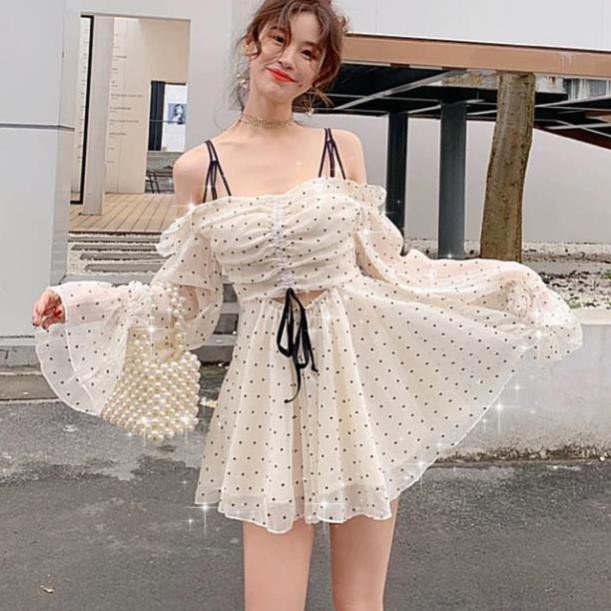 (Order) ♥️Đầm,Váy chấm bi cắt eo / Style Ulzzang 2 Mẫu Fzsize (Có ảnh thật)