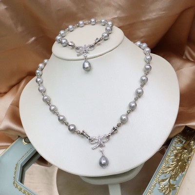 Bộ Trang Sức Ngọc Trai Khóa Nơ Màu Xám 9ly Sang Trọng - Ngọc Trai Trường Thịnh