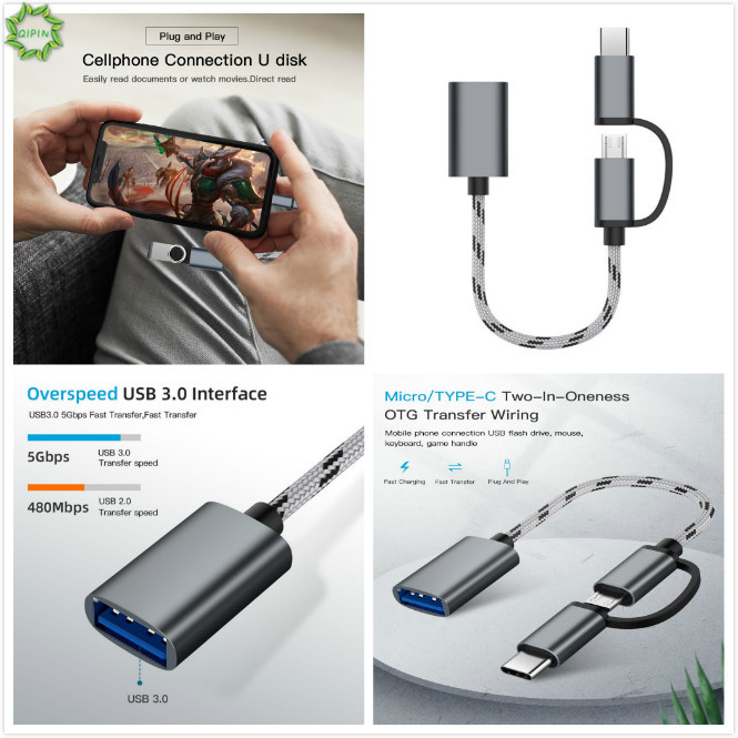 Đầu Chuyển Đổi Usb Type-C + Micro Usb Đực Sang Usb 3.0 2 Trong 1 Tiện Dụng