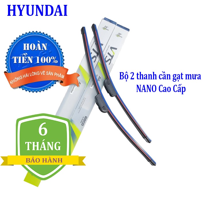 Bộ 2 thanh gạt nước mưa ô tô Nano xương mềm dành cho hãng xe Hyundai