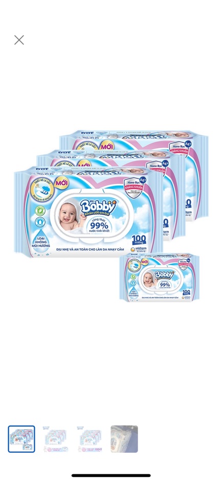 Khăn ướt bobby 100 tờ không mùi( nano bạc kháng khuẩn mới)