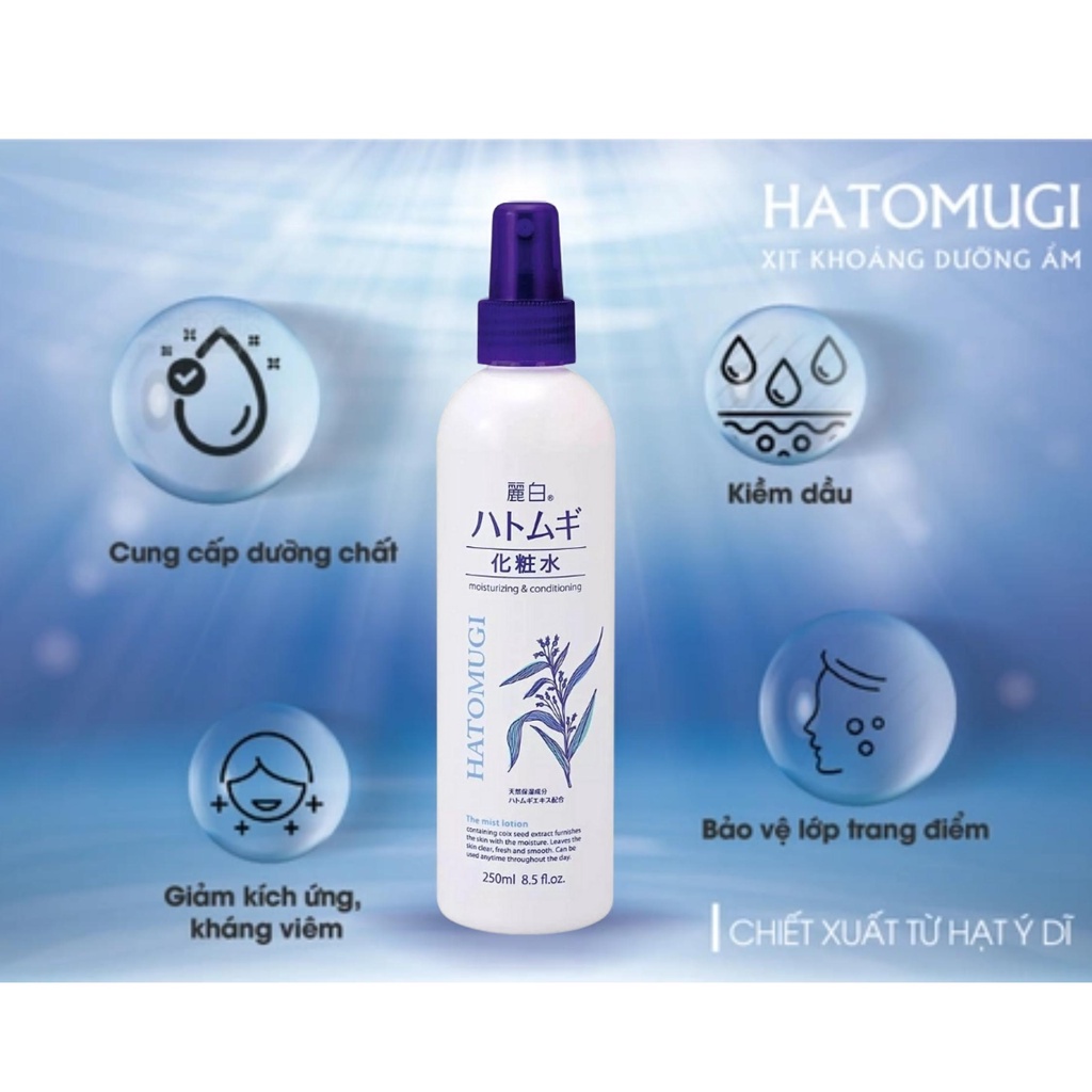 Xịt Khoáng Hatomugi Dưỡng Ẩm Và Làm Sáng Da Reihaku Mist Lotion 250ml