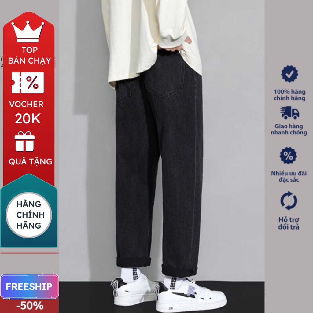 Quần jean nam đen baggy ống suông rộng dáng đứng chất bò cao cấp rin trơn phom xuông unisex hàn quốc 2022