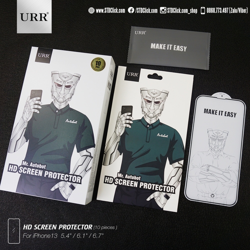 KÍNH CƯỜNG LỰC IPHONE 13 - 13 PRO - 13 PRO MAX URR AUTOBOT HD SCREEN CHÍNH HÃNG