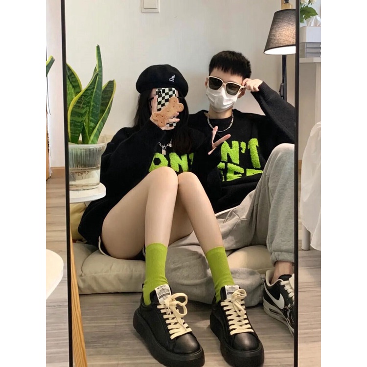 Áo nỉ lót lông có chữ len xanh DON’T SLEEP