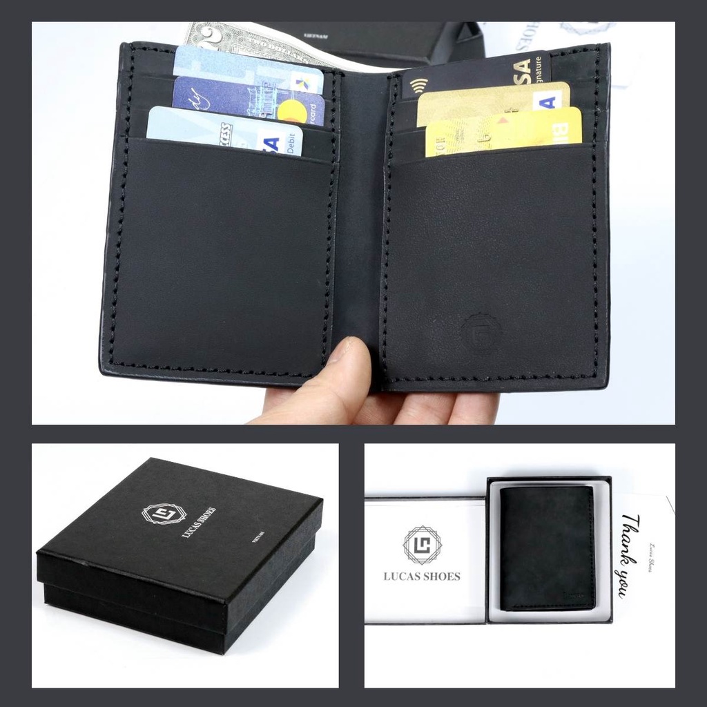 Ví nam gập đôi da bò Crazy Horse may thủ công Handmade 100%, chính hãng Lucas Shoes, bảo hành 6 tháng