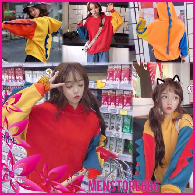 Áo khoác nỉ hoodie khủng long có gai lưng-ảnh thật