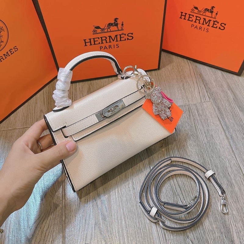 Túi xách chữ H bản size 19cm khoá bạc da sần
