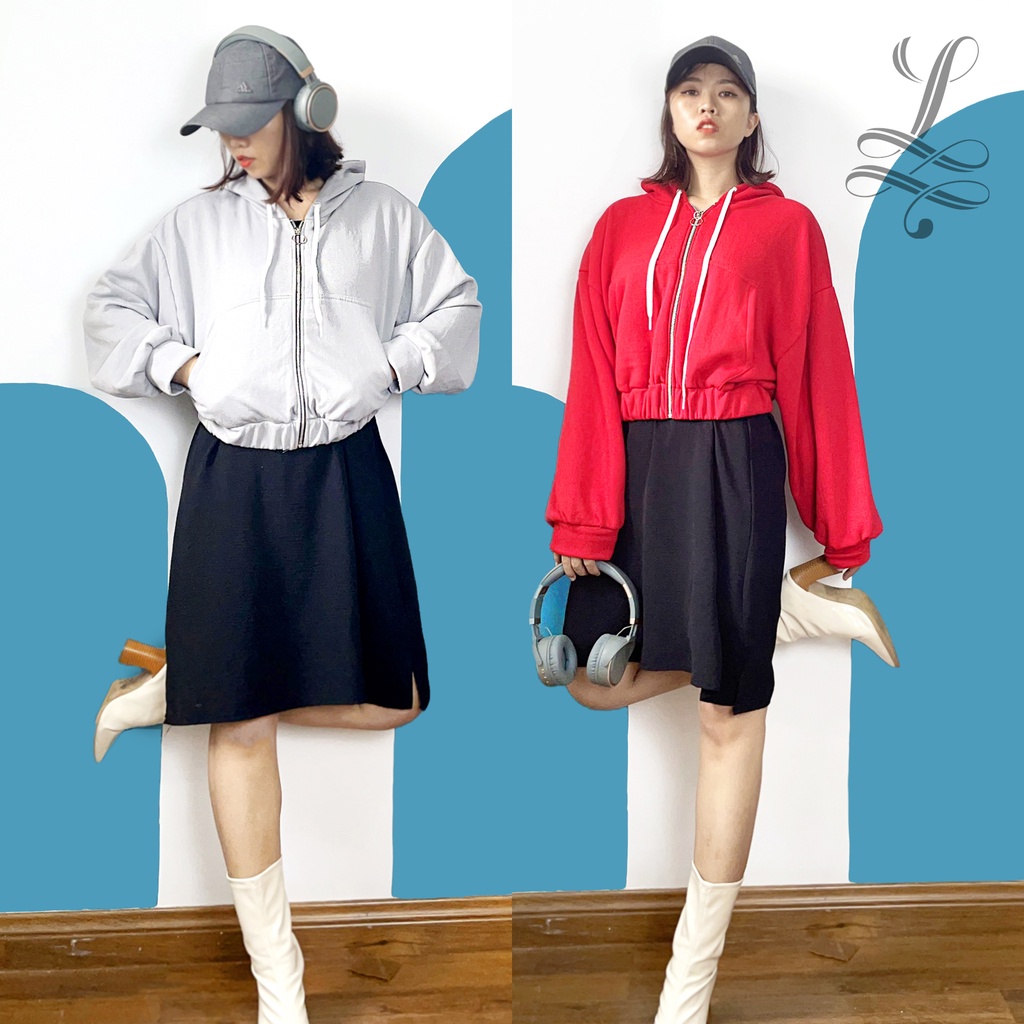 Áo khoác nữ Hoodie, áo khoác nữ ngắn có nón tay phồng dễ thương LALI CRTOP91