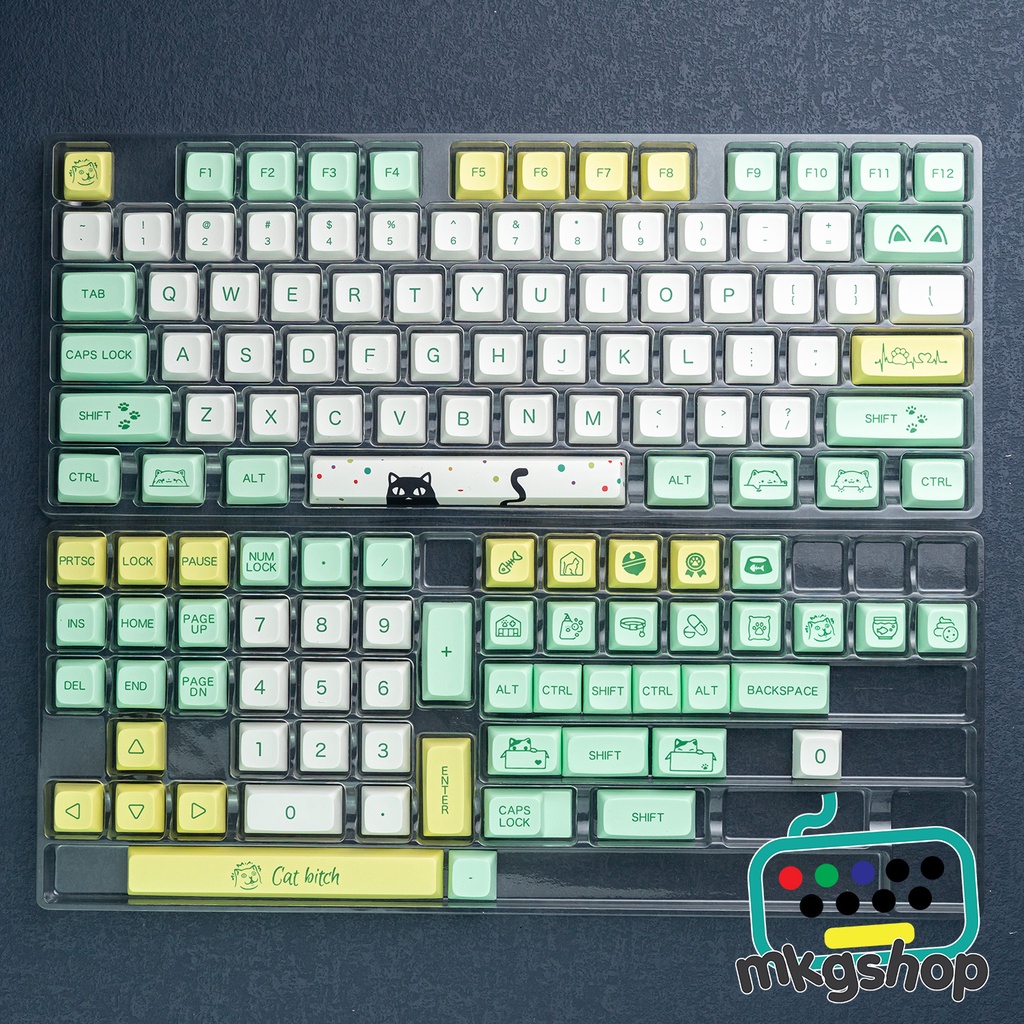 Keycap Home Cat, nhựa PBT in nhiệt dyesub, 130 nút bàn phím cơ giá siêu rẻ, XDA profile weird cat