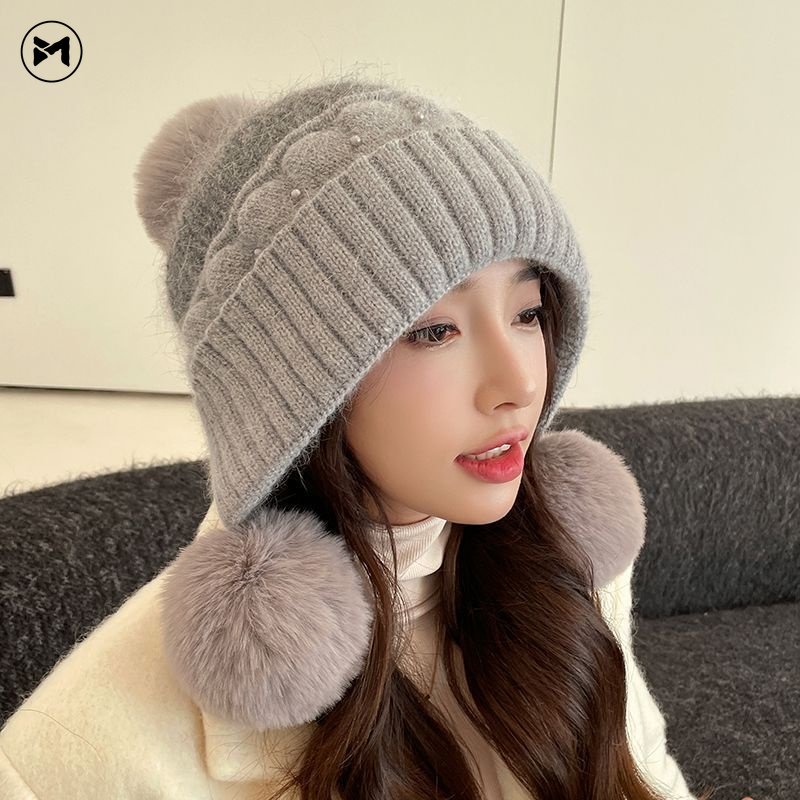Mũ Len Trùm Tai Giữ Ấm Mùa Đông Phong Cách Hàn Quốc Dễ Thương