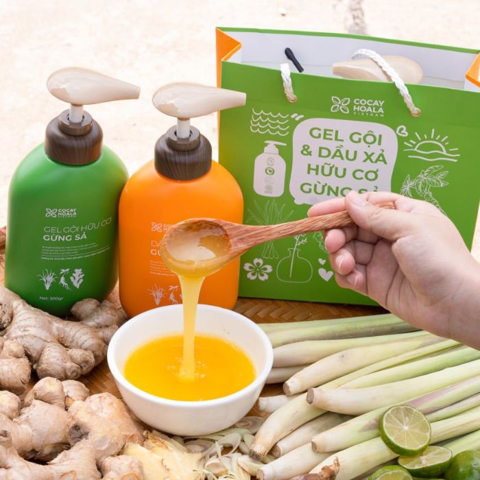 Bộ Dầu Gội Cỏ Cây Hoa Lá - Dầu Gội Xả Hữu Cơ Gừng Sả Ngăn dầu bết tóc và giảm gàu giảm ngứa 500g