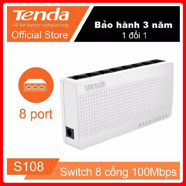 Bộ chia mạng Tenda S108 8-Port [100Mbps] Chính hãng - BH 36 Tháng