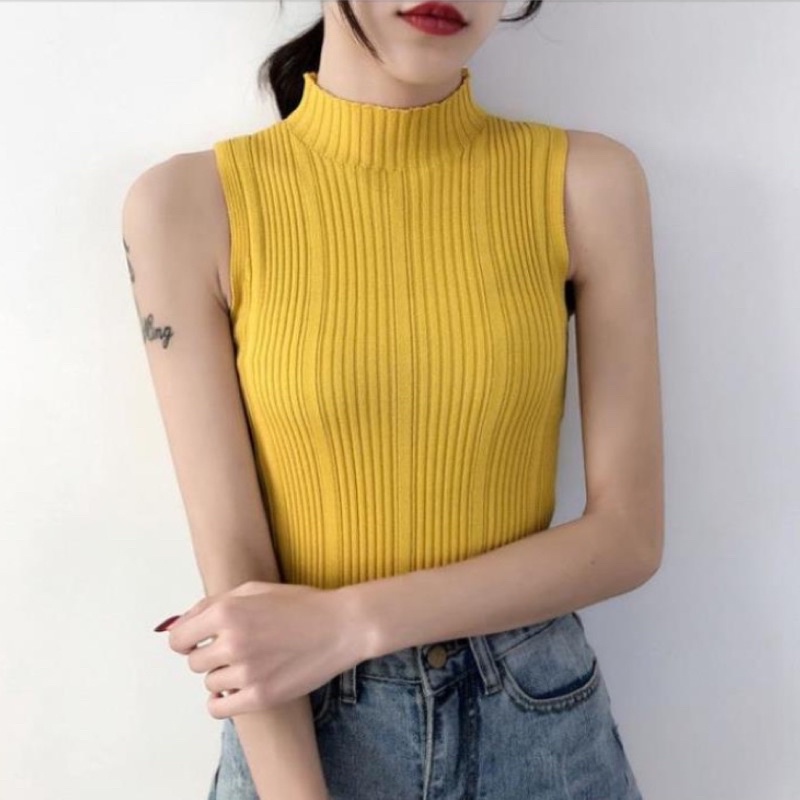 Áo sát nách nữ cổ cao 3 phân kẻ sọc