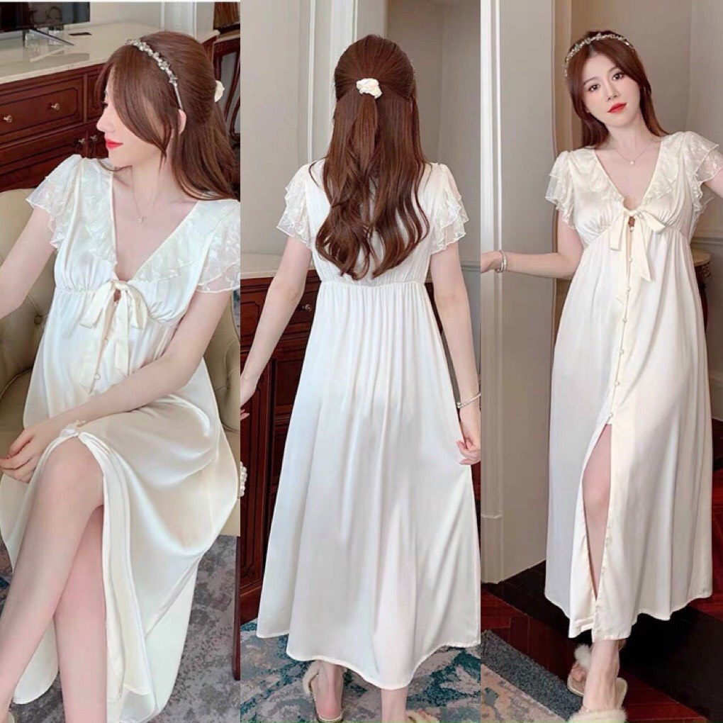 {Hàng cao cấp QC}VÁY NG Ủ CÔNG CHÚA TIỂU THƯ DÁNG DÀI_MÀU NUDE,LỤA  MỀN MỊN MÁT, HÃNG STUDIO