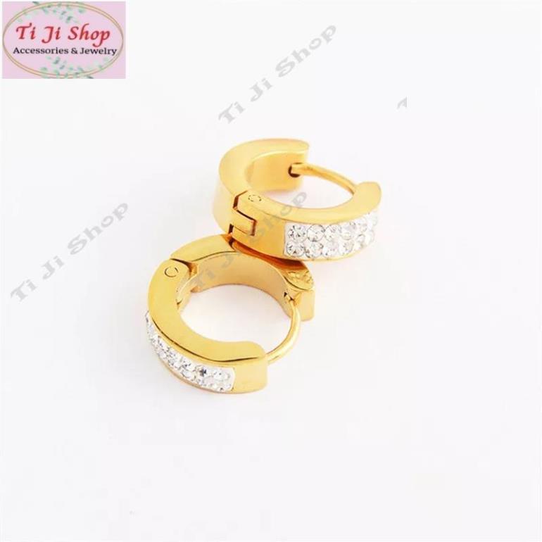 BÔNG TAI INOX KHOEN TRÒN BẢNG VUÔNG ĐÍNH ĐÁ ĐẸP KHÔNG ĐEN