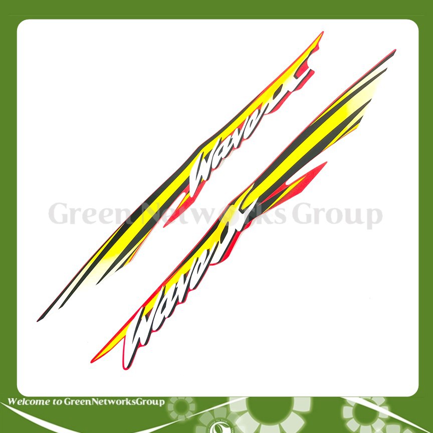 Tem trang trí xe máy Wave Alpha , mẫu nhỏ 2000, tem 3 lớp ( Màu Đỏ Vàng) Greennetworks