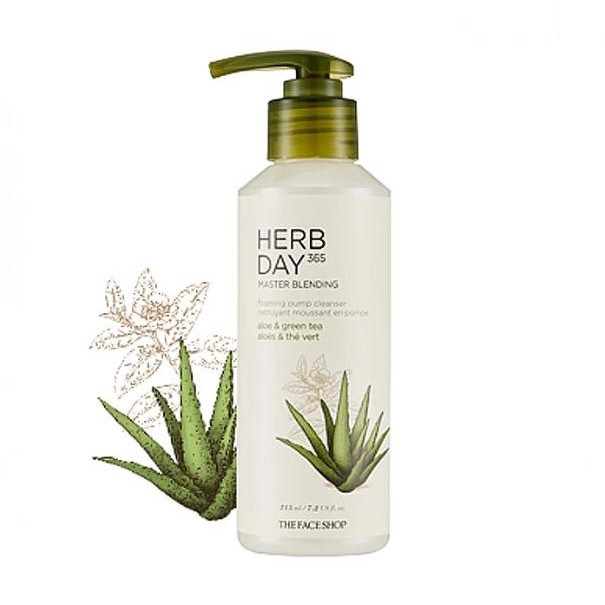 Sữa Rửa Mặt TheFaceShop Herb Day 365 Master Blending Liquid Foam Aloe & Green Tea 215ml