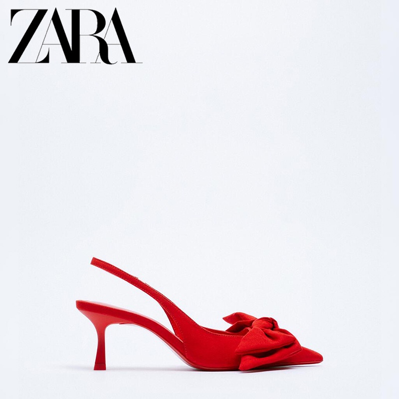 Zara Giày Cao Gót Da Lộn Đính Nơ Xinh Xắn Cho Nữ